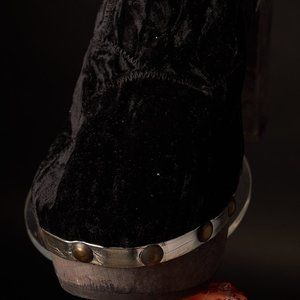 1970s Black Velvet Platforms Mules Heels Shoes